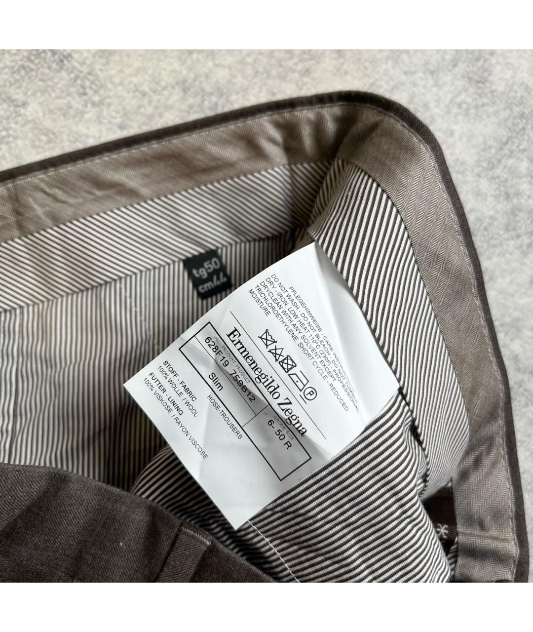 ERMENEGILDO ZEGNA XXX Коричневые шерстяные классические брюки, фото 7