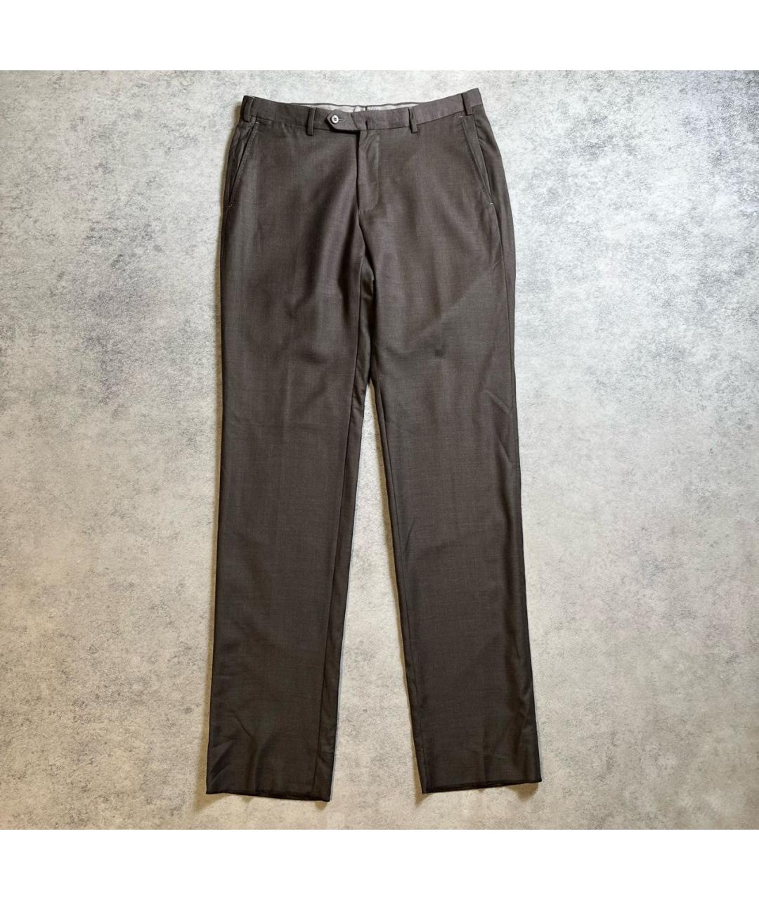 ERMENEGILDO ZEGNA XXX Коричневые шерстяные классические брюки, фото 8