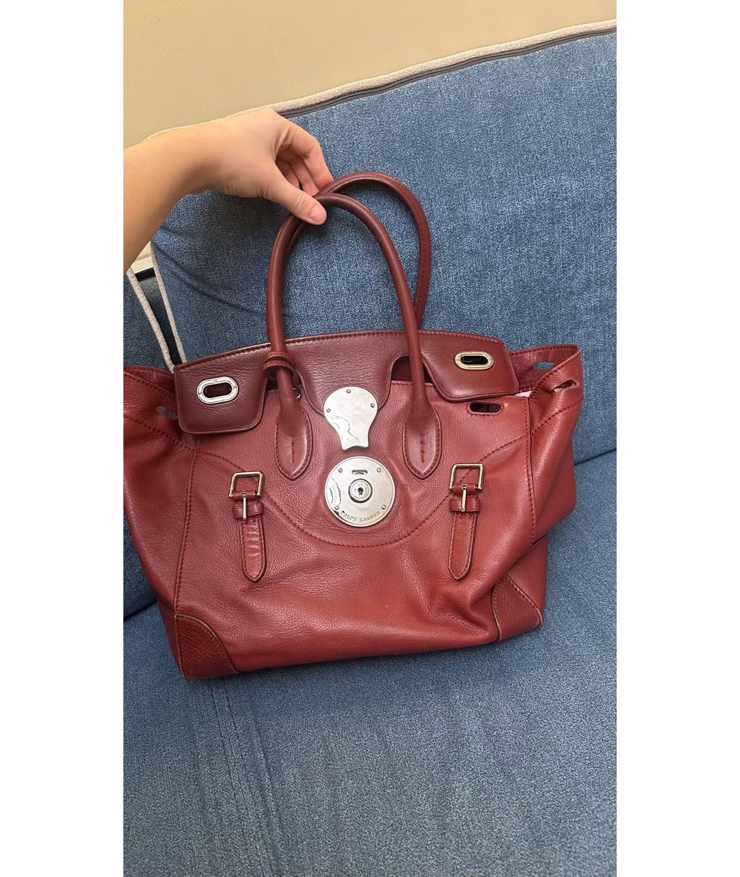 RALPH LAUREN Красная кожаная сумка тоут, фото 6