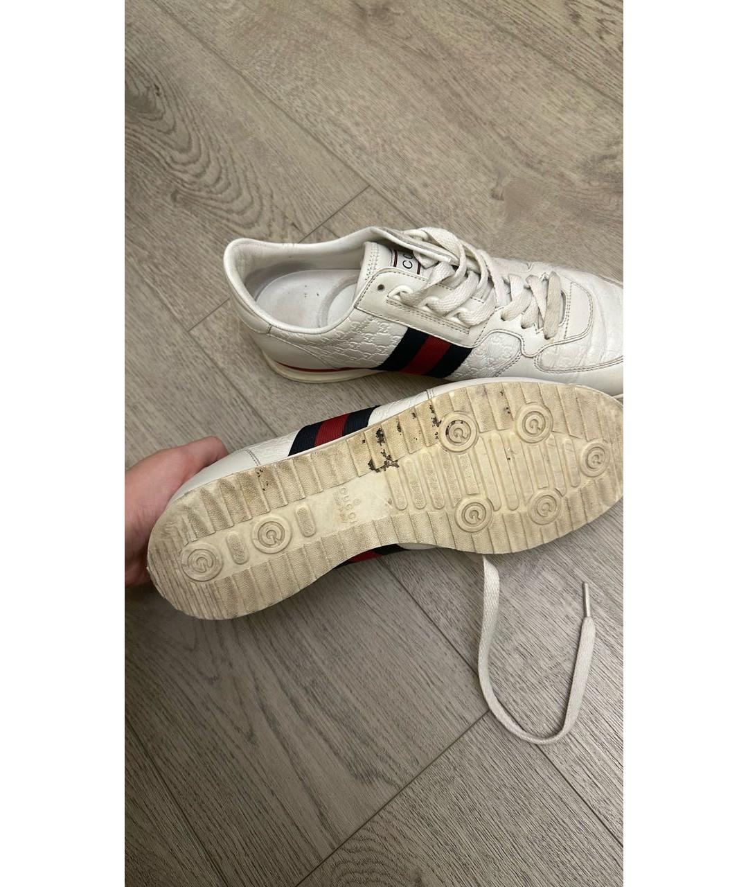 GUCCI Белые кожаные низкие кроссовки / кеды, фото 3