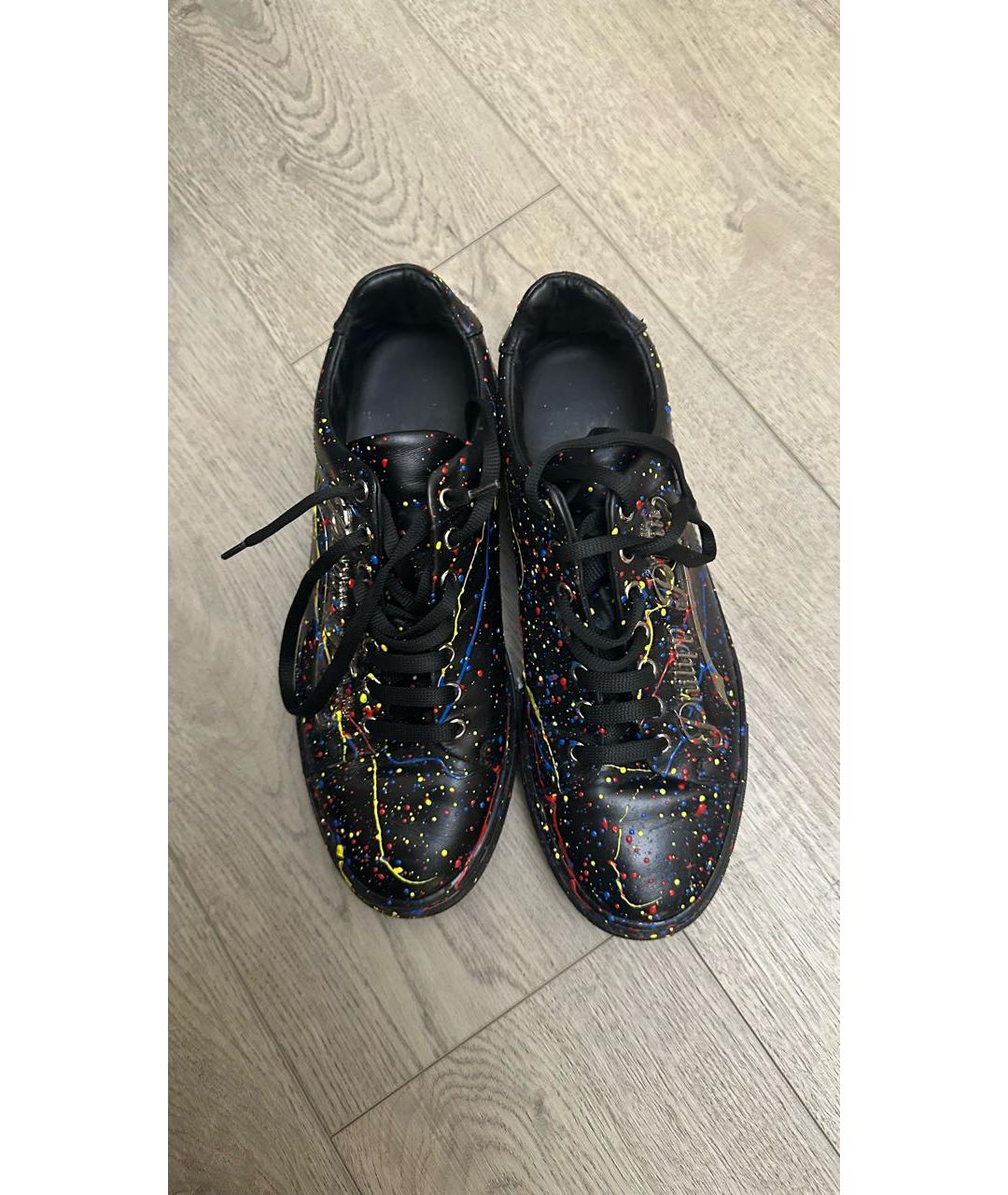 PHILIPP PLEIN Черные кожаные низкие кроссовки / кеды, фото 3