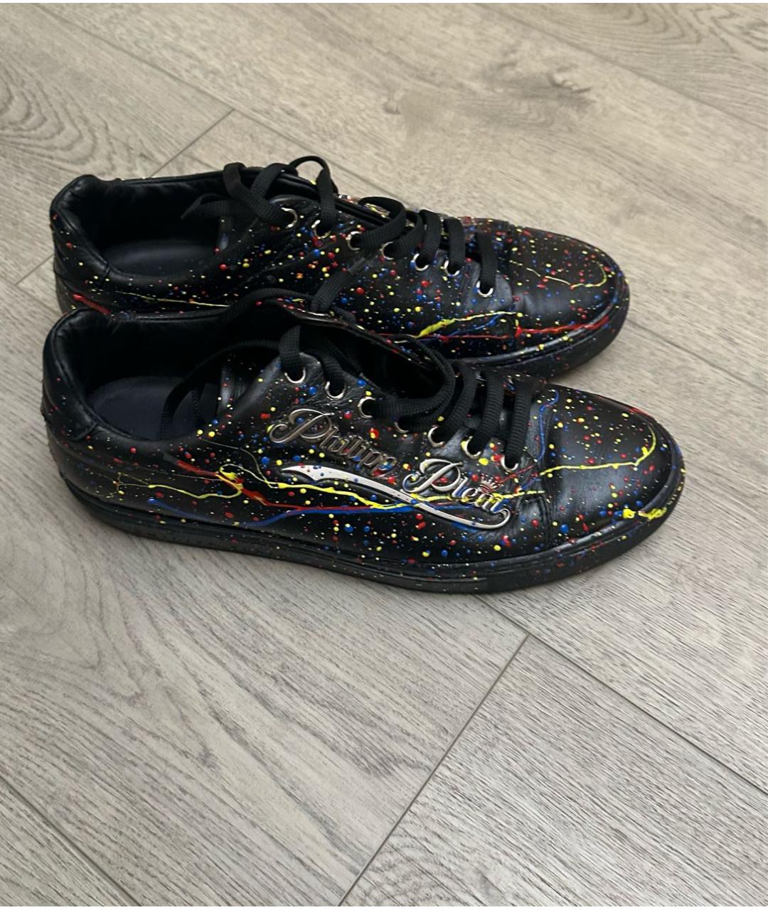 PHILIPP PLEIN Черные кожаные низкие кроссовки / кеды, фото 4