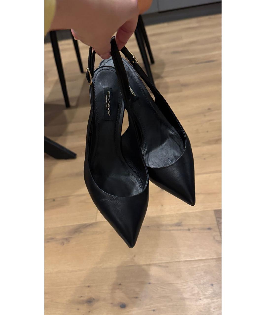 DOLCE&GABBANA Черные кожаные лодочки на низком каблуке, фото 5