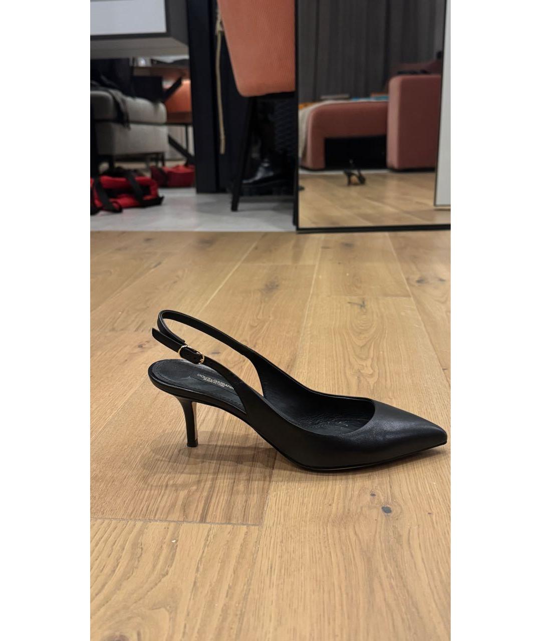 DOLCE&GABBANA Черные кожаные лодочки на низком каблуке, фото 6