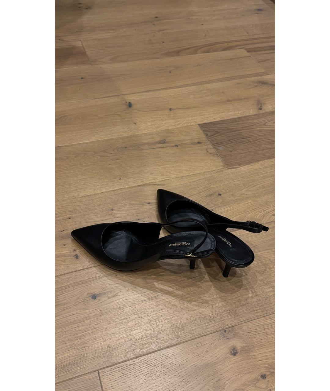 DOLCE&GABBANA Черные кожаные лодочки на низком каблуке, фото 3