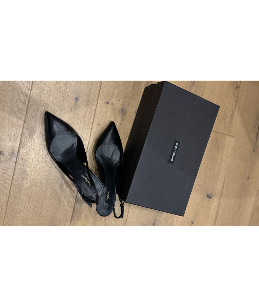 DOLCE&GABBANA Черные кожаные лодочки на низком каблуке, фото 2