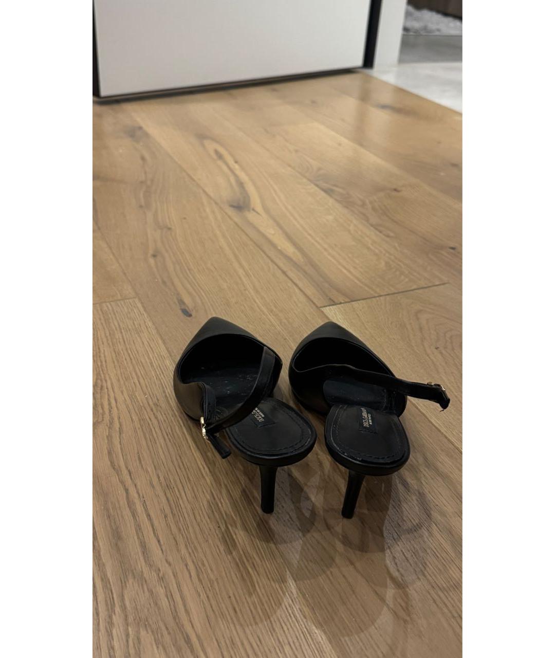 DOLCE&GABBANA Черные кожаные лодочки на низком каблуке, фото 4