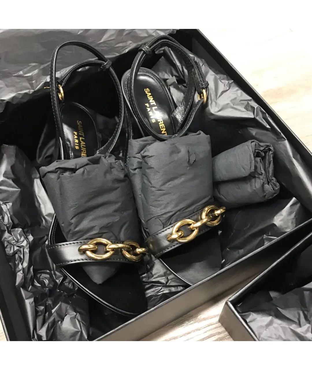 SAINT LAURENT Черные кожаные босоножки, фото 5