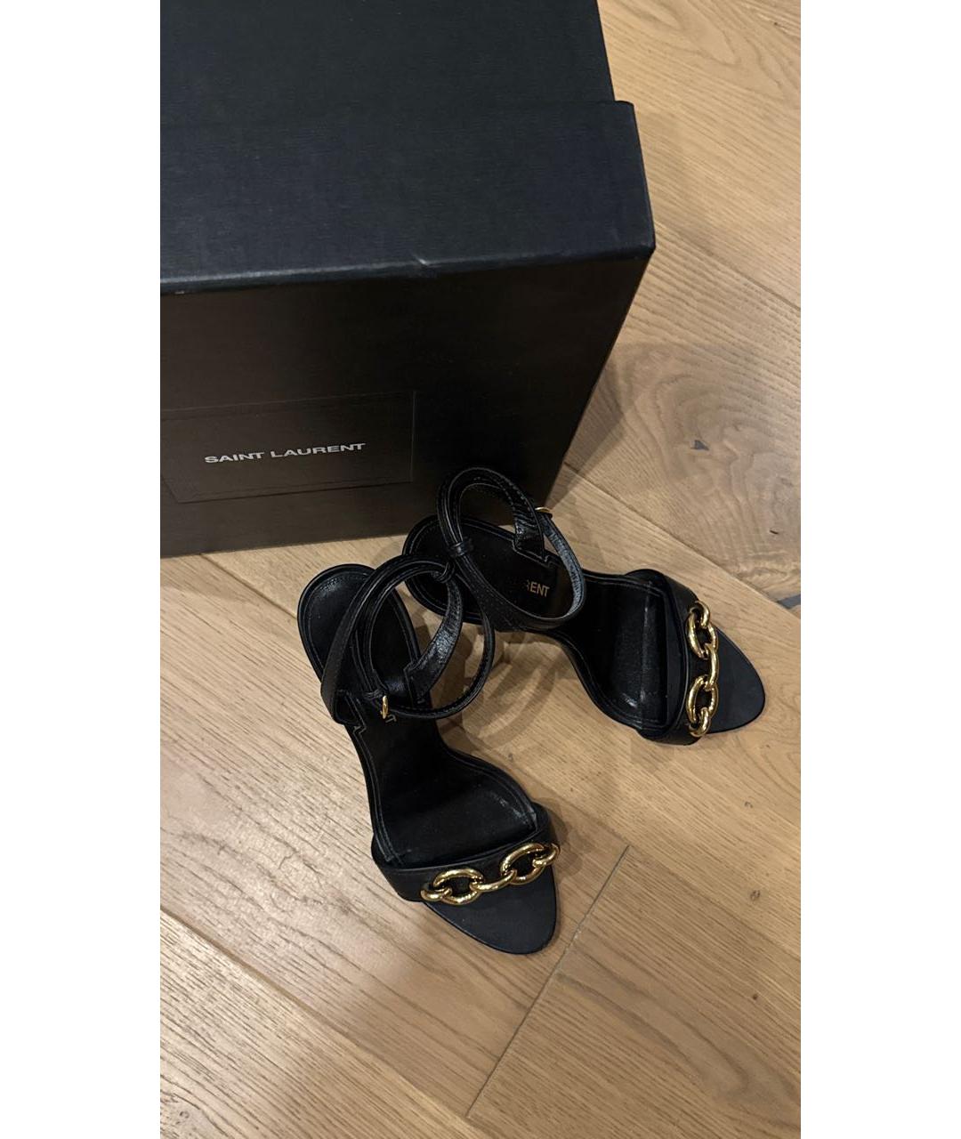 SAINT LAURENT Черные кожаные босоножки, фото 3