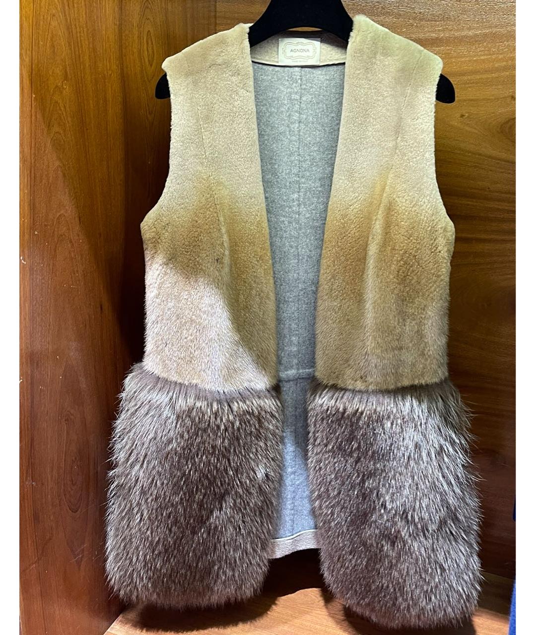 AGNONA Бежевый меховой жилет, фото 9