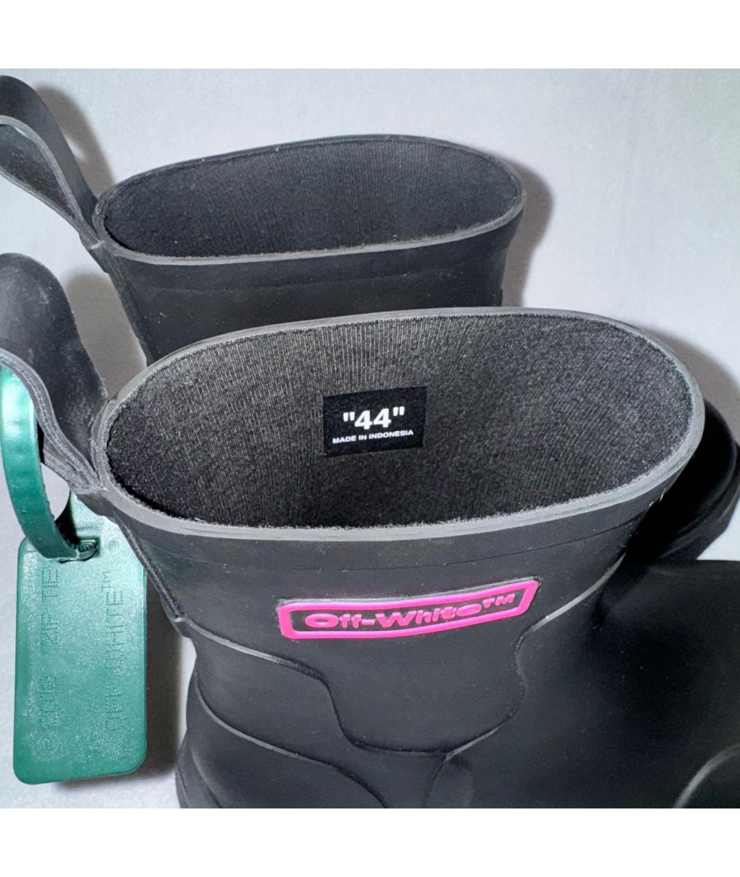 OFF-WHITE Черные резиновые высокие ботинки, фото 3