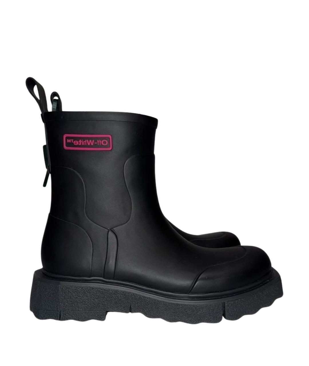 OFF-WHITE Черные резиновые высокие ботинки, фото 1