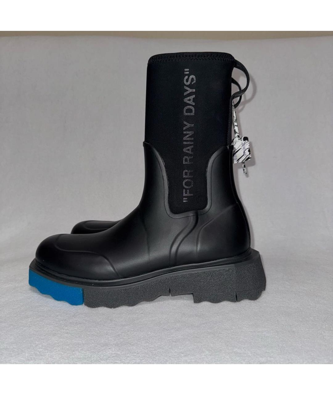 OFF-WHITE Черные резиновые высокие ботинки, фото 6