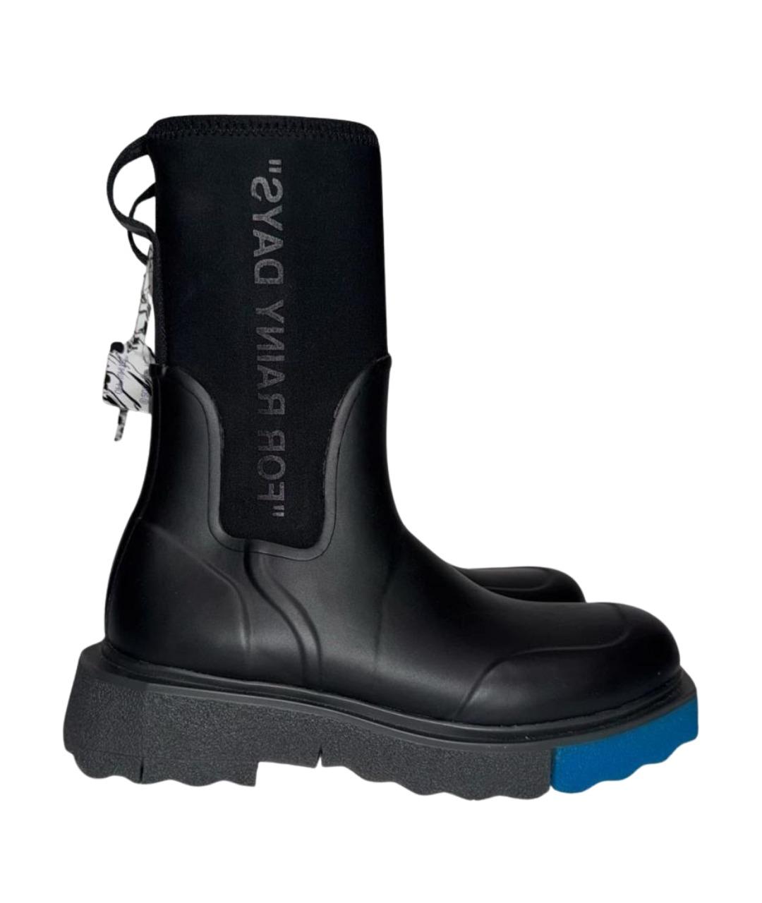 OFF-WHITE Черные резиновые высокие ботинки, фото 1