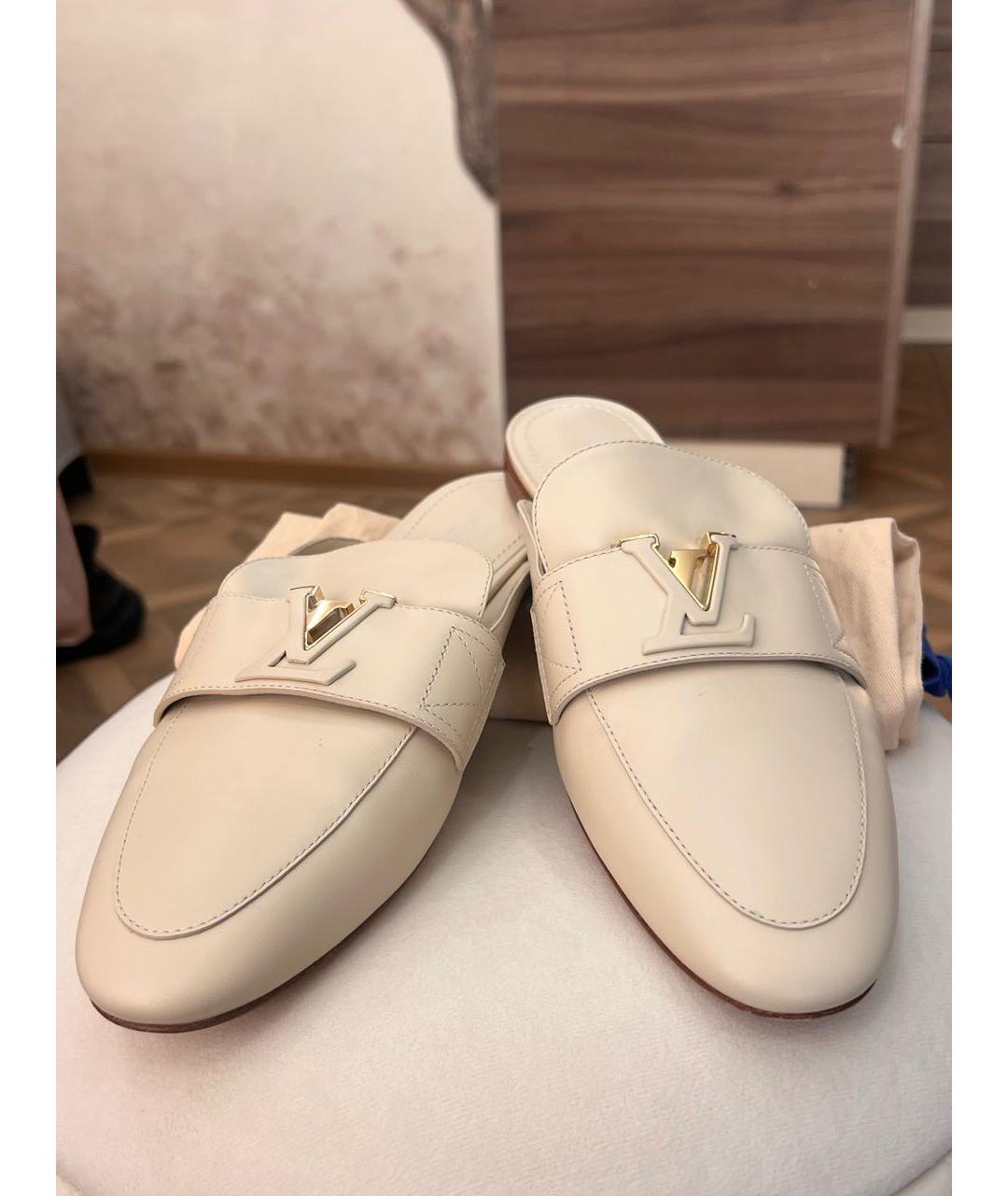 LOUIS VUITTON Бежевые кожаные мюли, фото 2