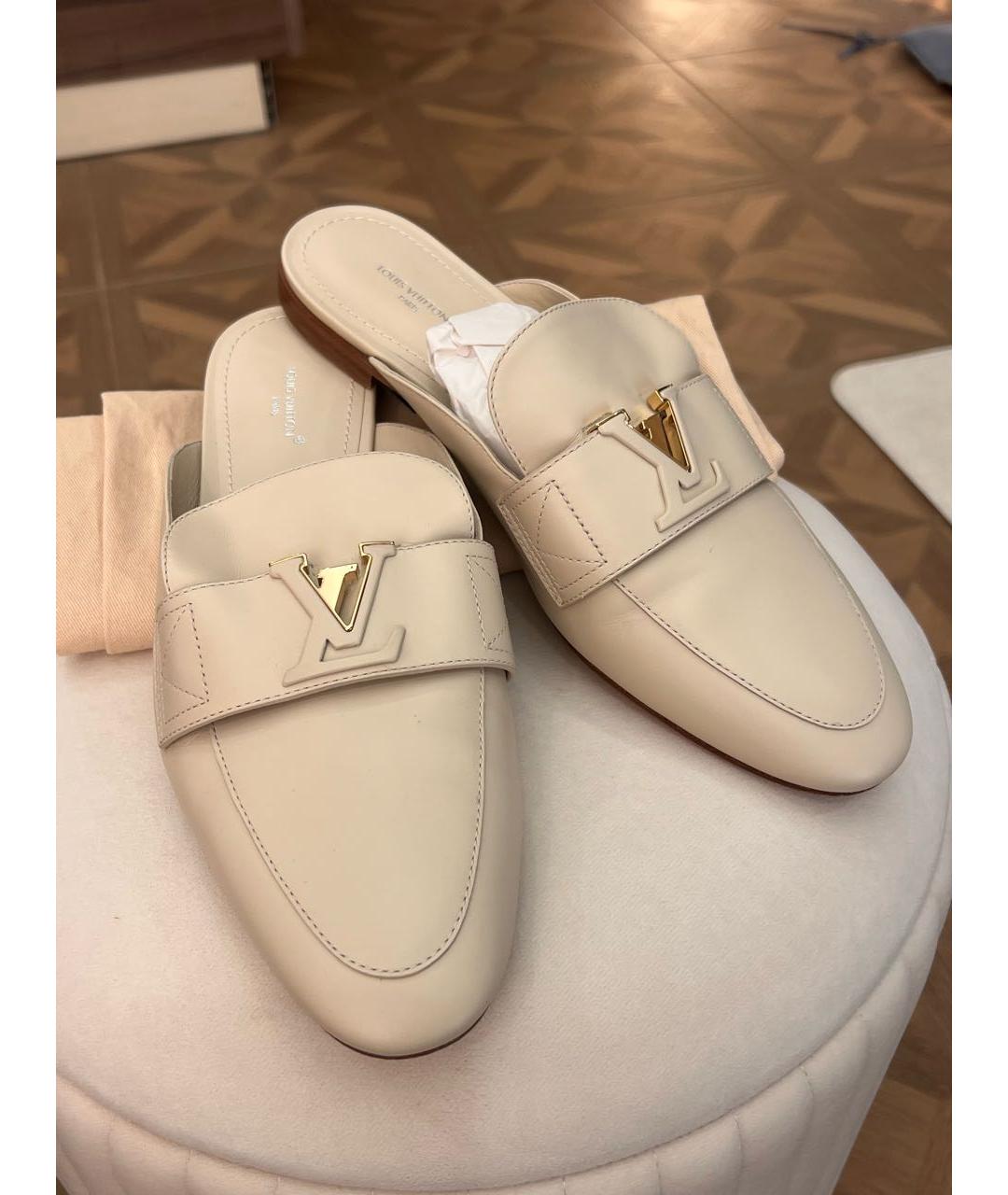 LOUIS VUITTON Бежевые кожаные мюли, фото 4