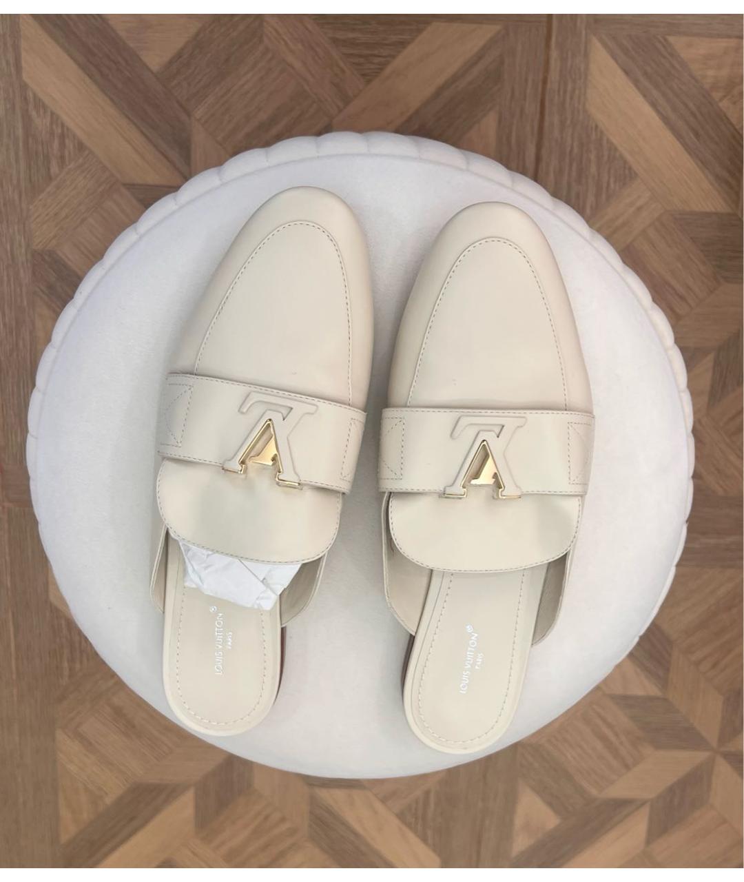 LOUIS VUITTON Бежевые кожаные мюли, фото 3