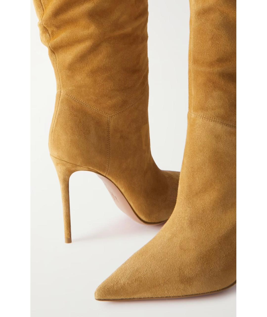 Amina Muaddi Бежевые замшевые ботфорты, фото 4