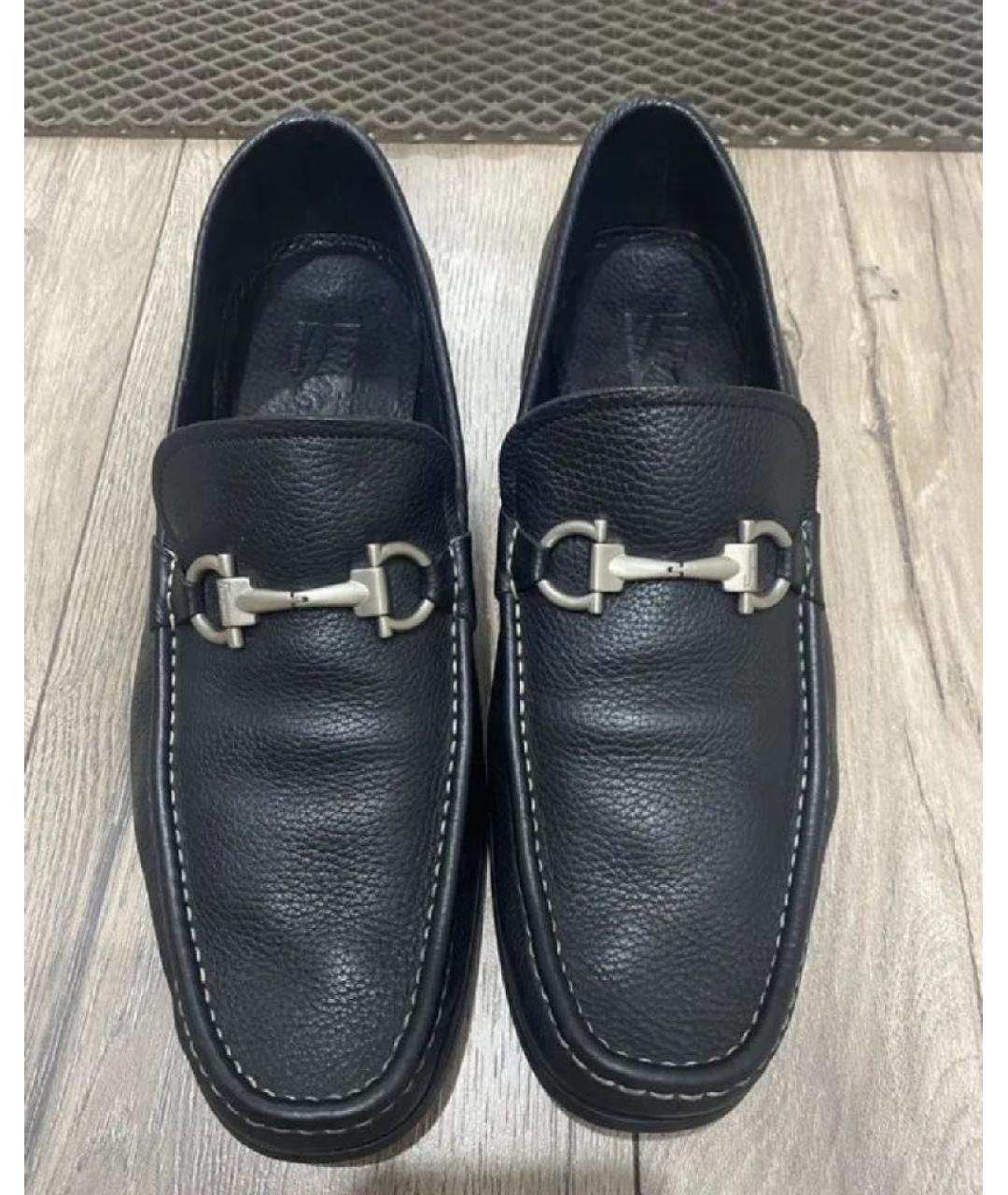 FERRAGAMO Темно-синие кожаные лоферы, фото 2