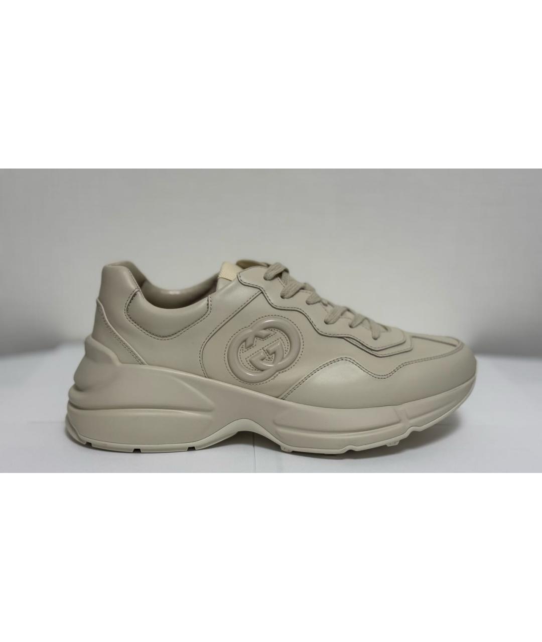 GUCCI Бежевые кожаные кроссовки, фото 8