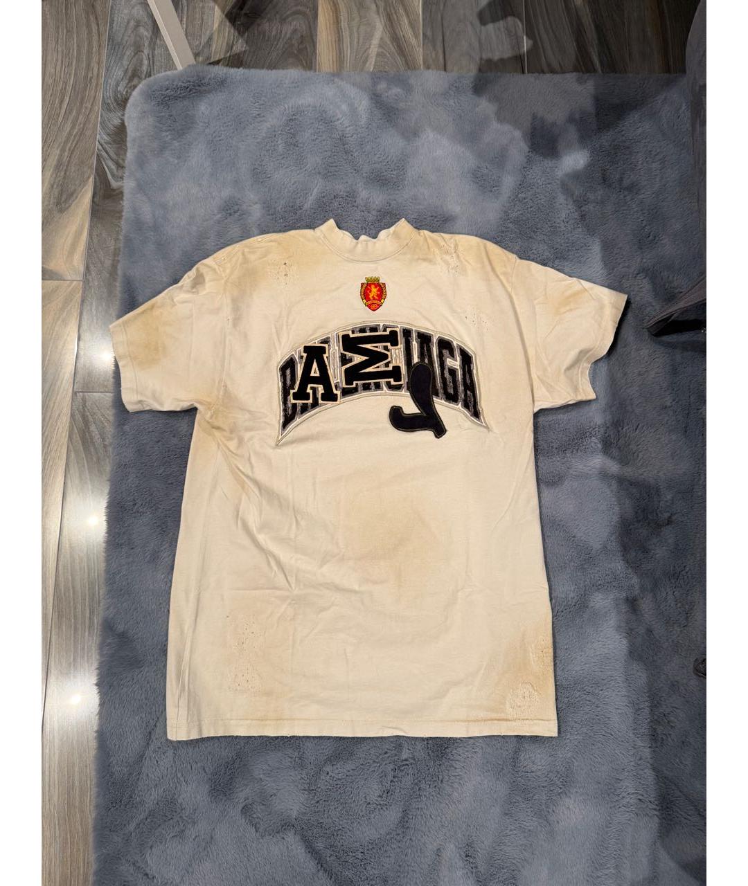 BALENCIAGA Бежевая хлопковая футболка, фото 5