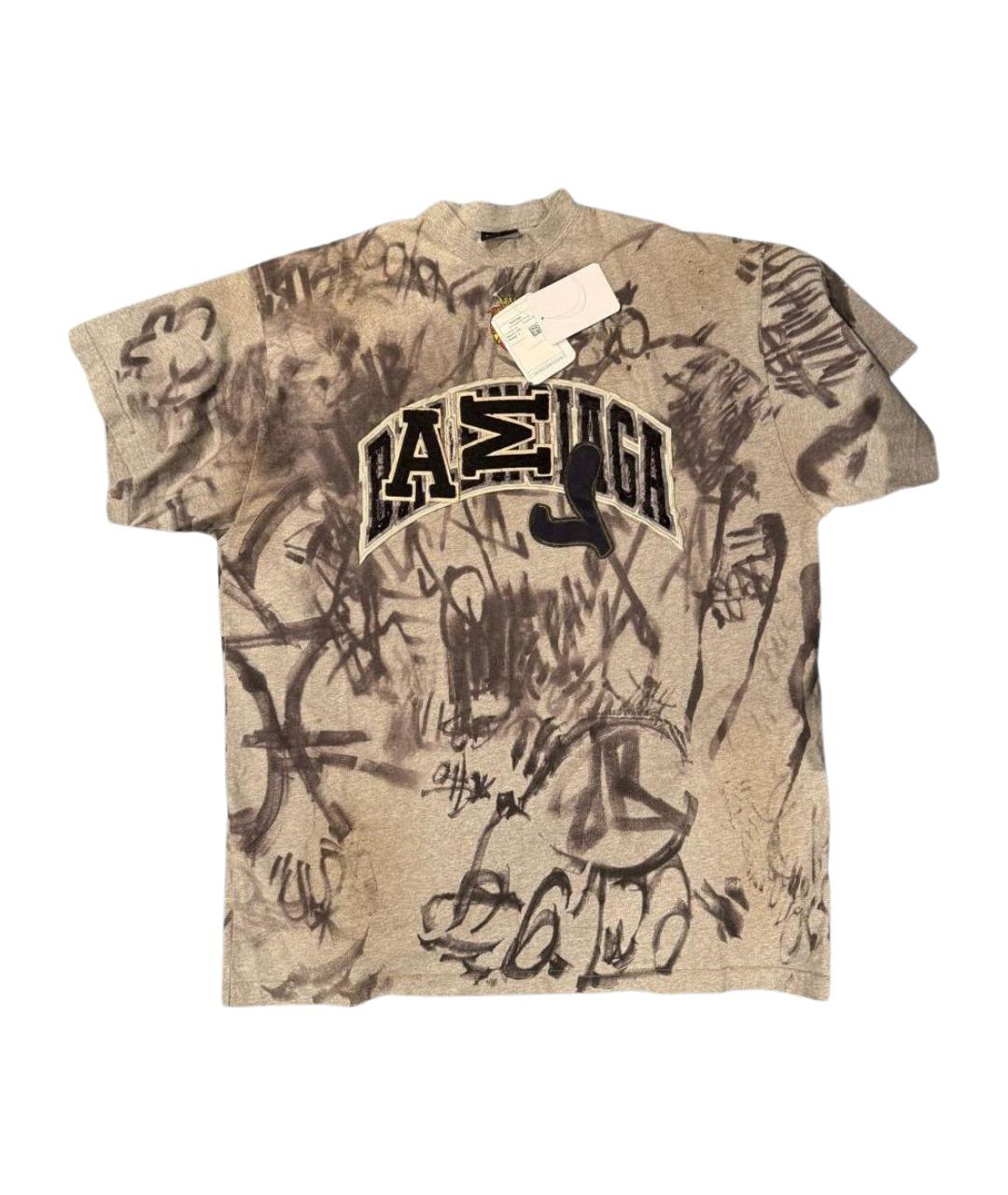 BALENCIAGA Серая хлопковая футболка, фото 1