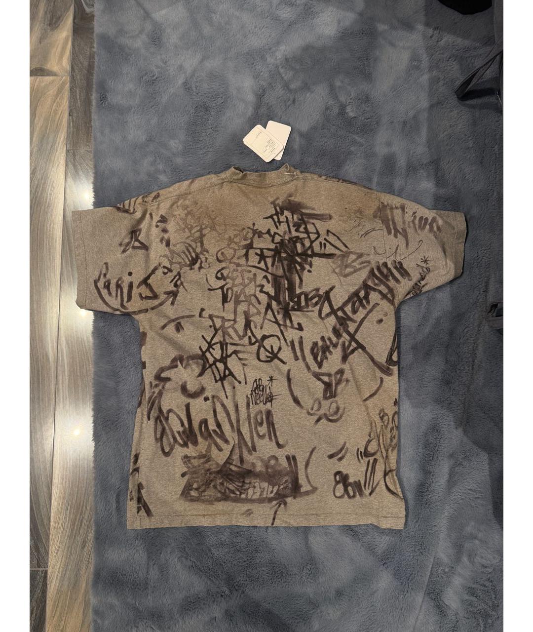 BALENCIAGA Серая хлопковая футболка, фото 2