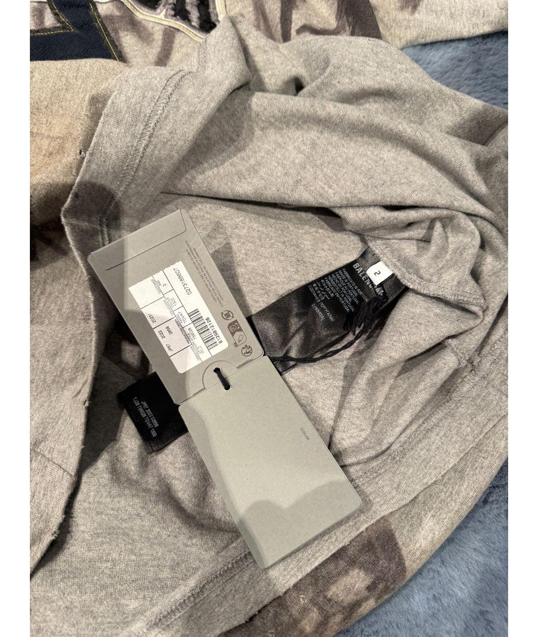 BALENCIAGA Серая хлопковая футболка, фото 4