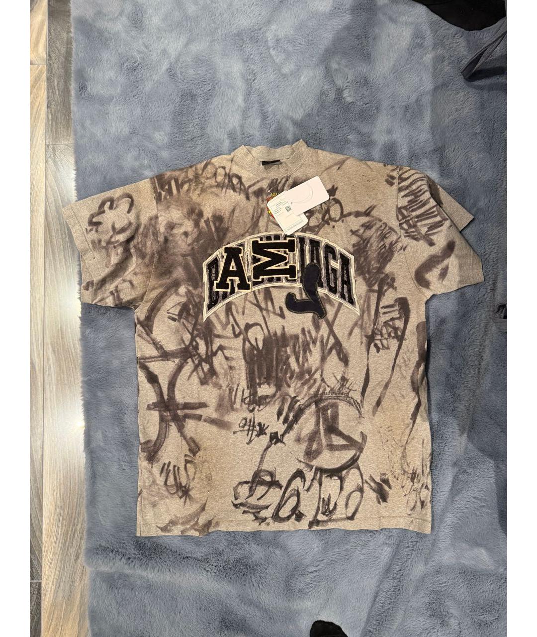 BALENCIAGA Серая хлопковая футболка, фото 5