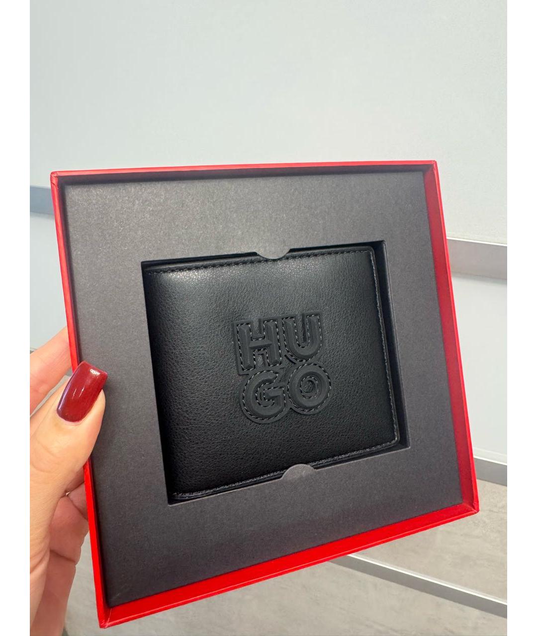 HUGO Черный кожаный кошелек, фото 2