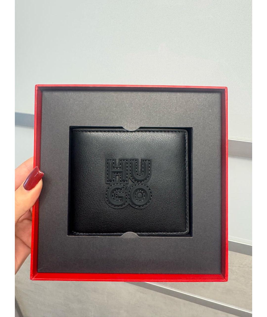 HUGO Черный кожаный кошелек, фото 4