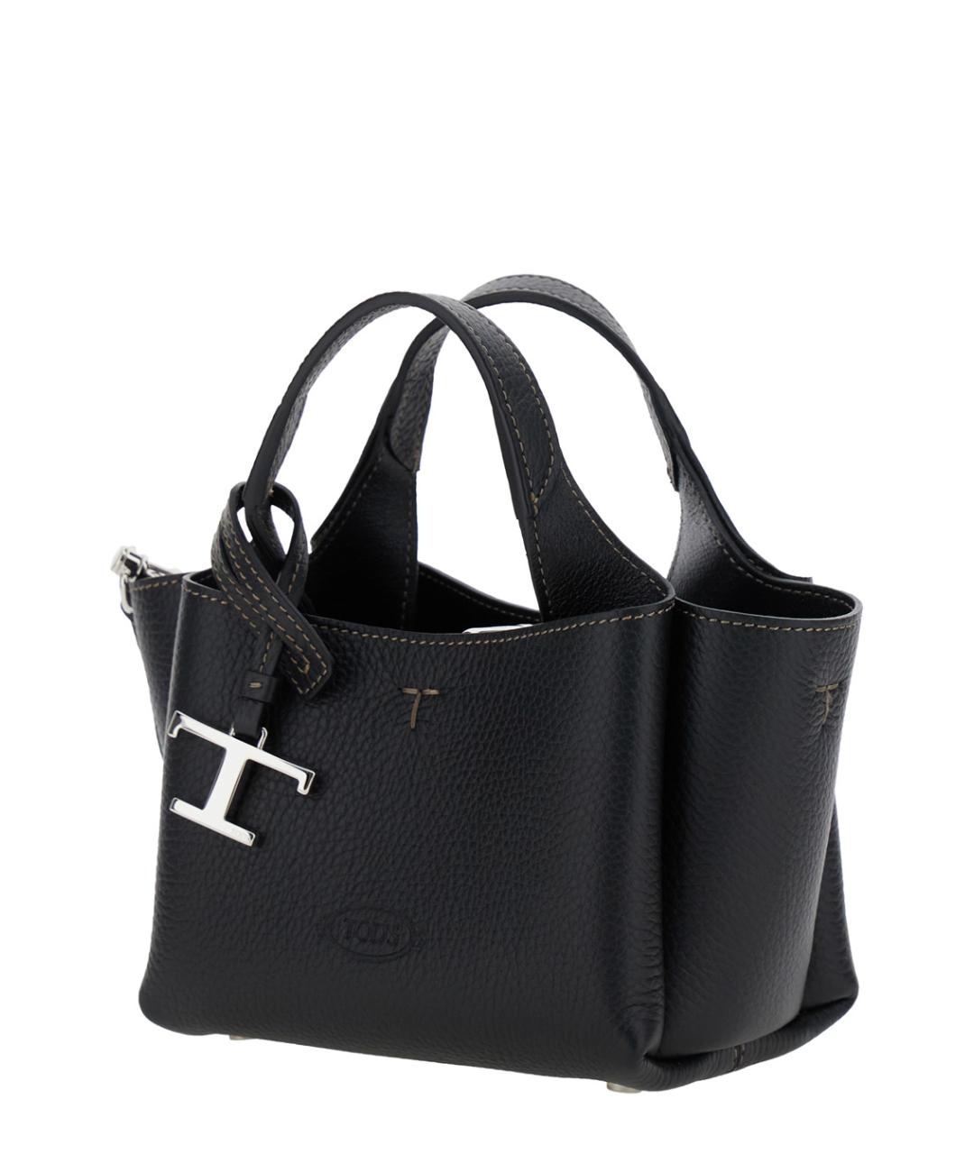 TOD'S Черная кожаная сумка тоут, фото 2