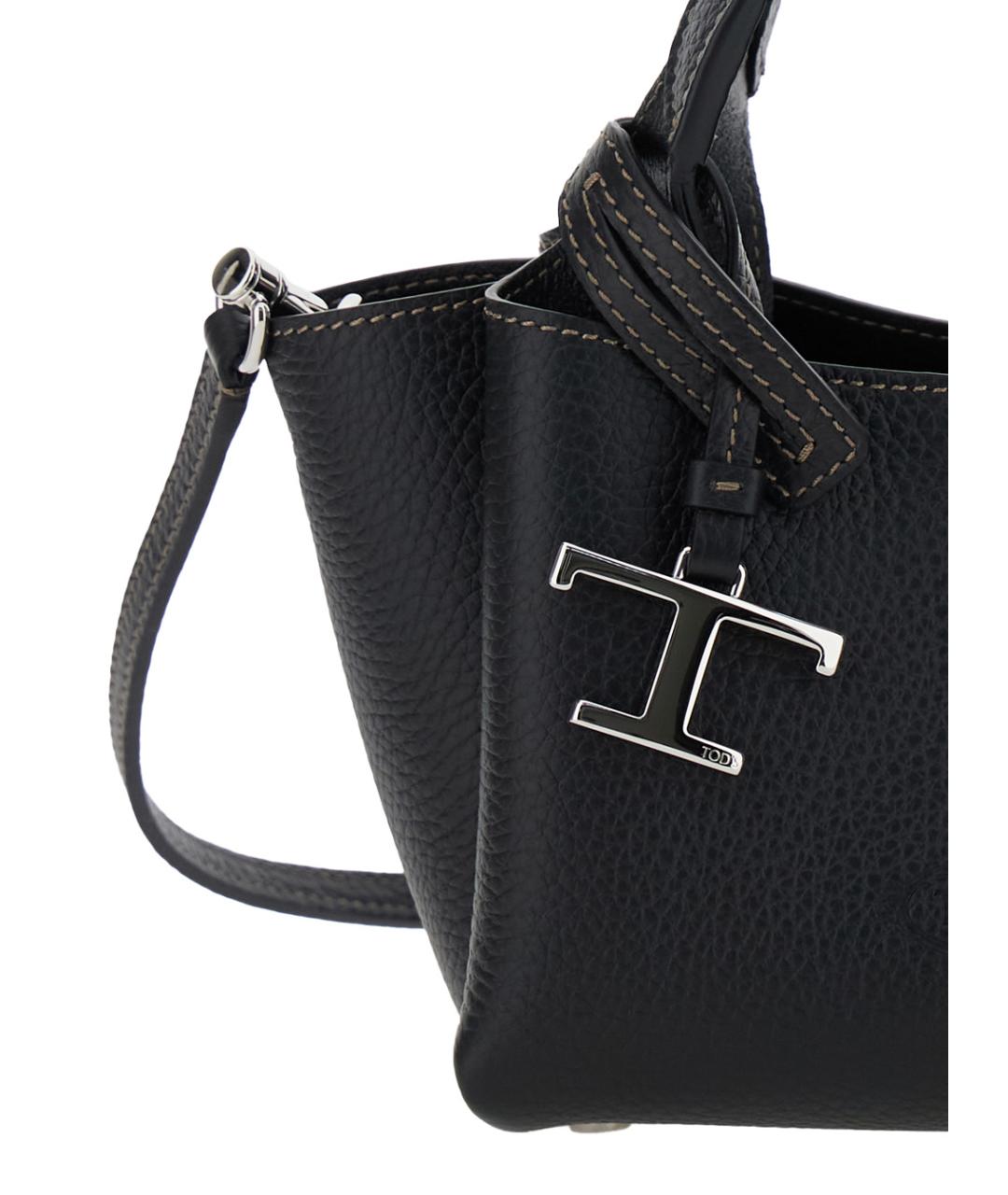 TOD'S Черная кожаная сумка тоут, фото 4