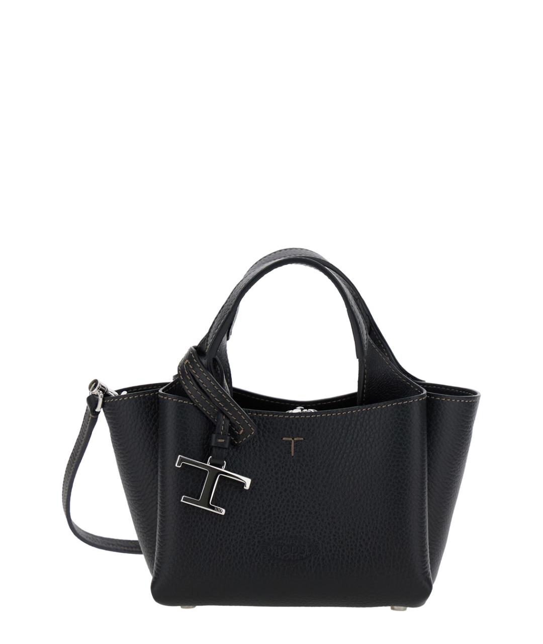TOD'S Черная кожаная сумка тоут, фото 1