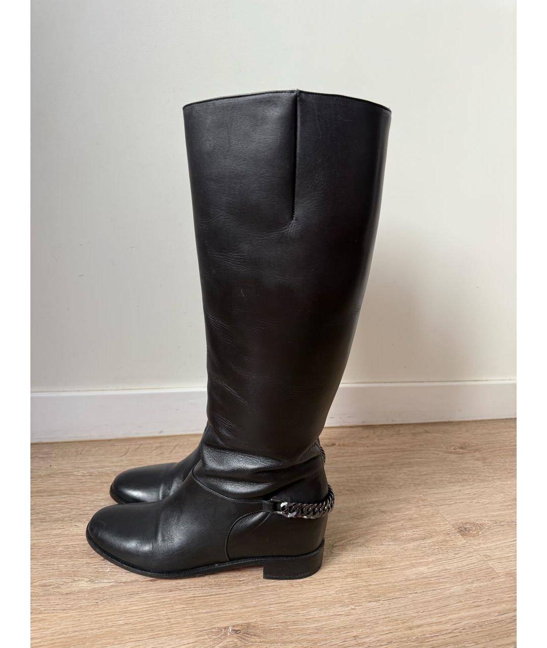 CHRISTIAN LOUBOUTIN Черные кожаные сапоги, фото 2