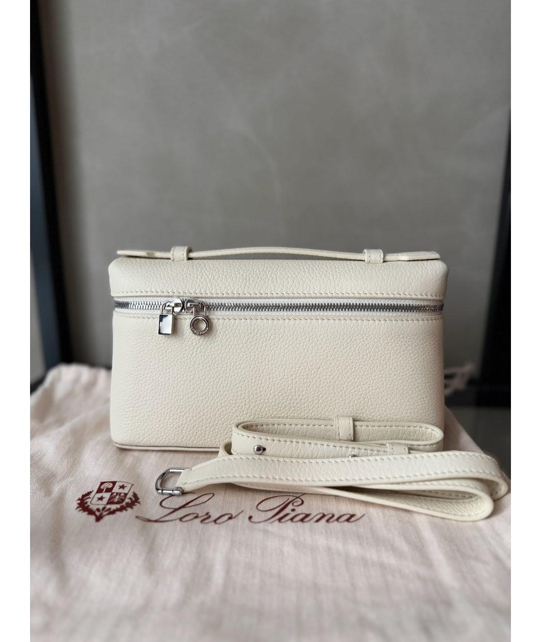 LORO PIANA Бежевая кожаная сумка через плечо, фото 2