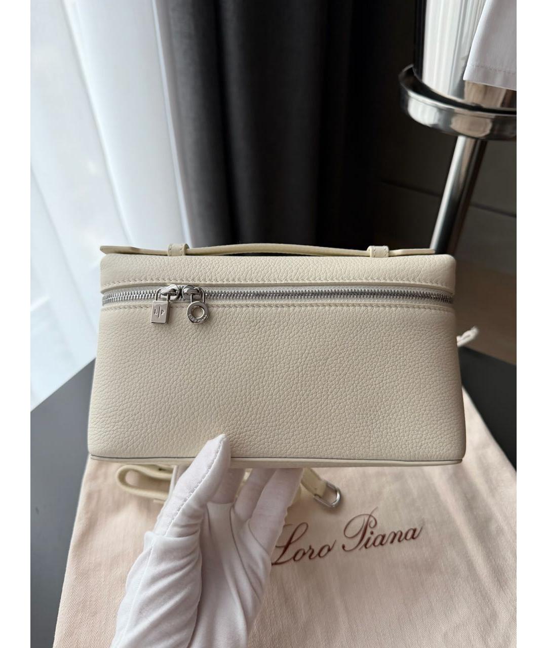 LORO PIANA Бежевая кожаная сумка через плечо, фото 7
