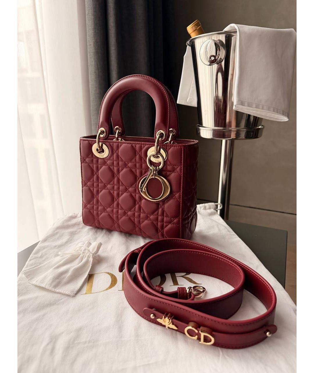 CHRISTIAN DIOR Бордовая кожаная сумка через плечо, фото 8