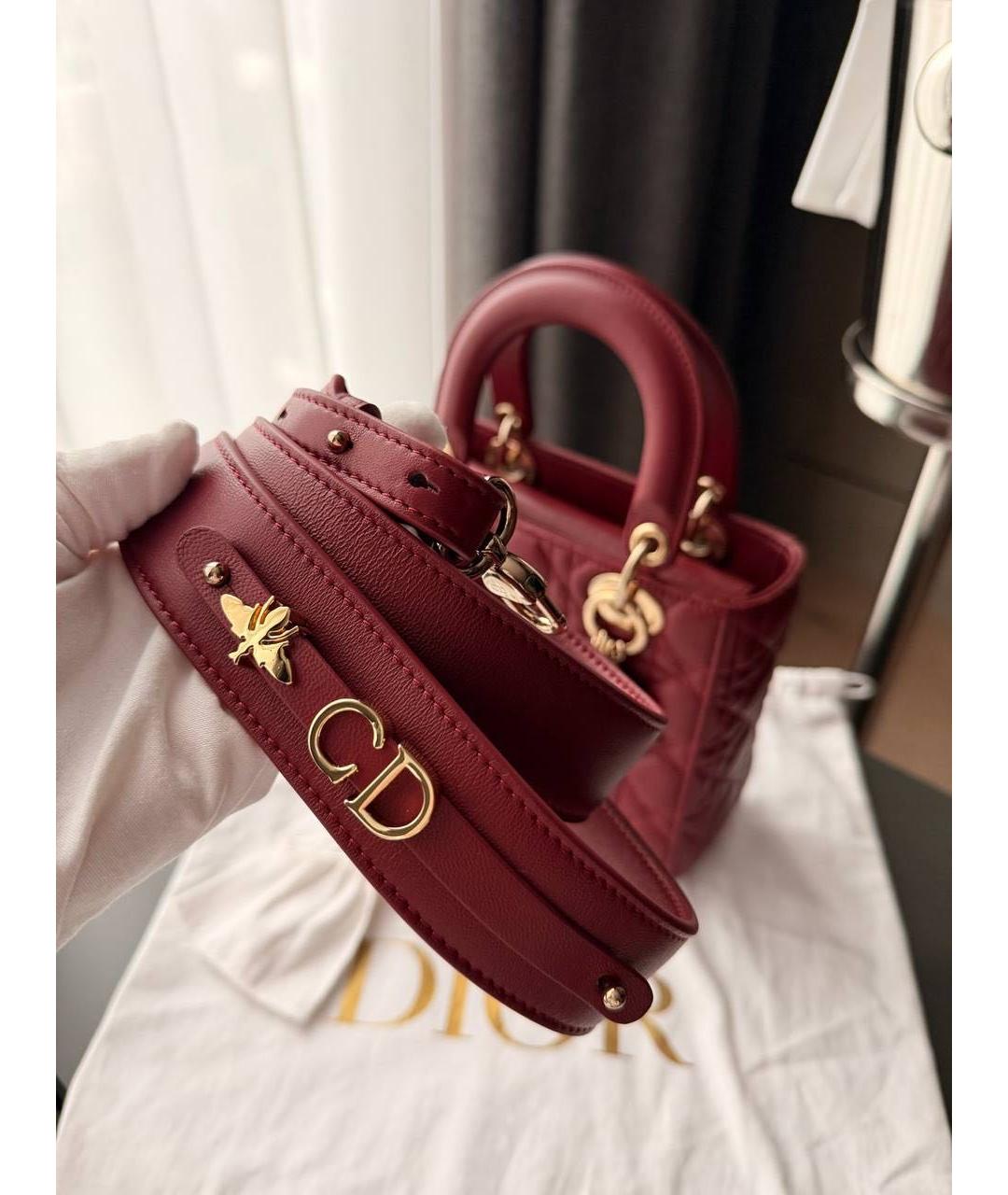 CHRISTIAN DIOR Бордовая кожаная сумка через плечо, фото 5