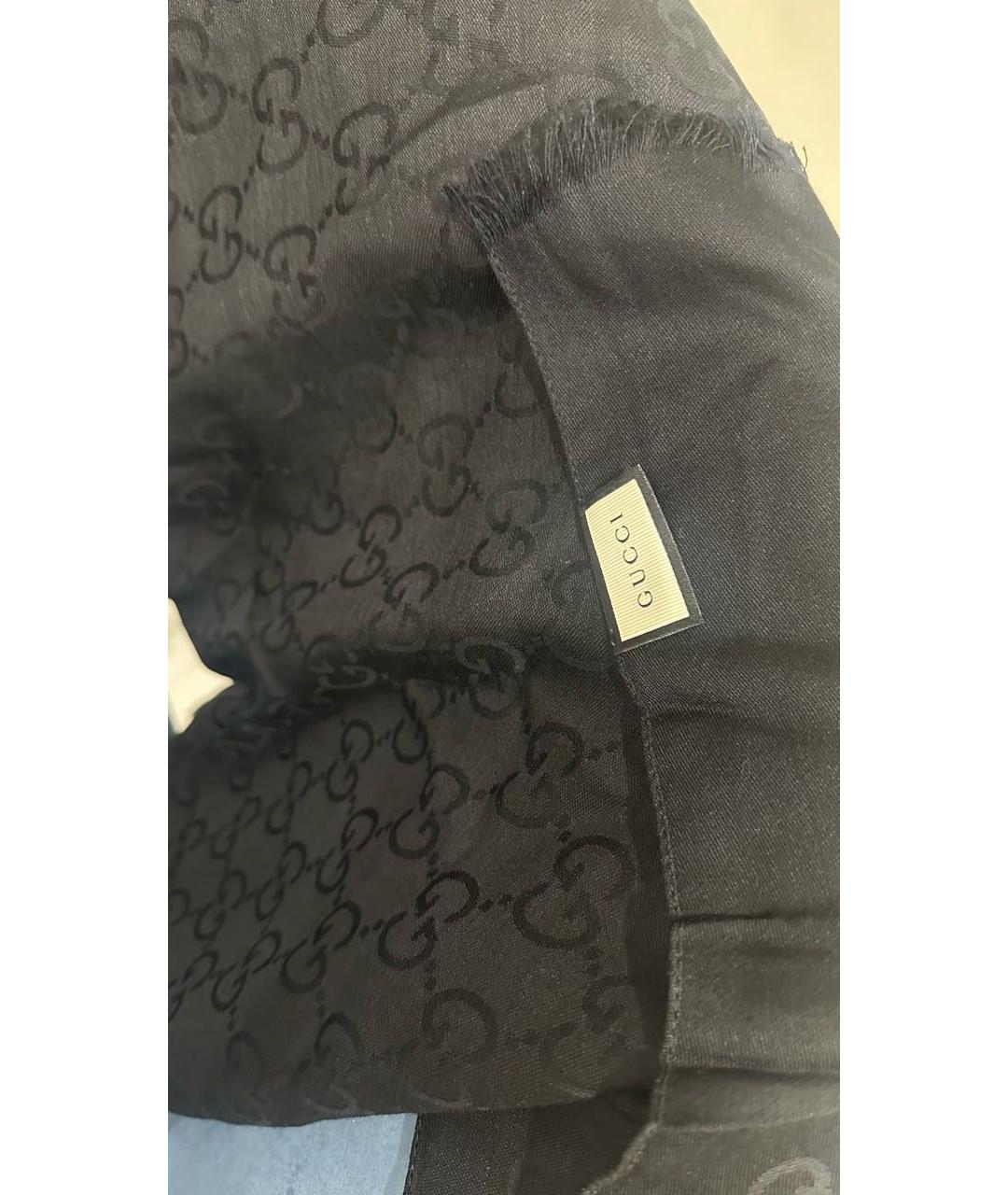 GUCCI Черный шерстяной шарф, фото 3