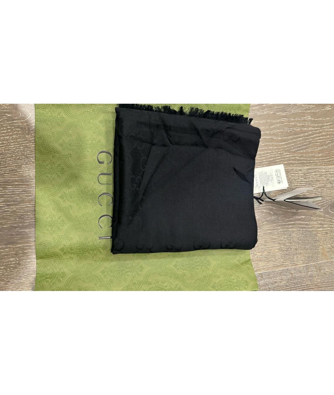 GUCCI Черный шерстяной шарф, фото 2