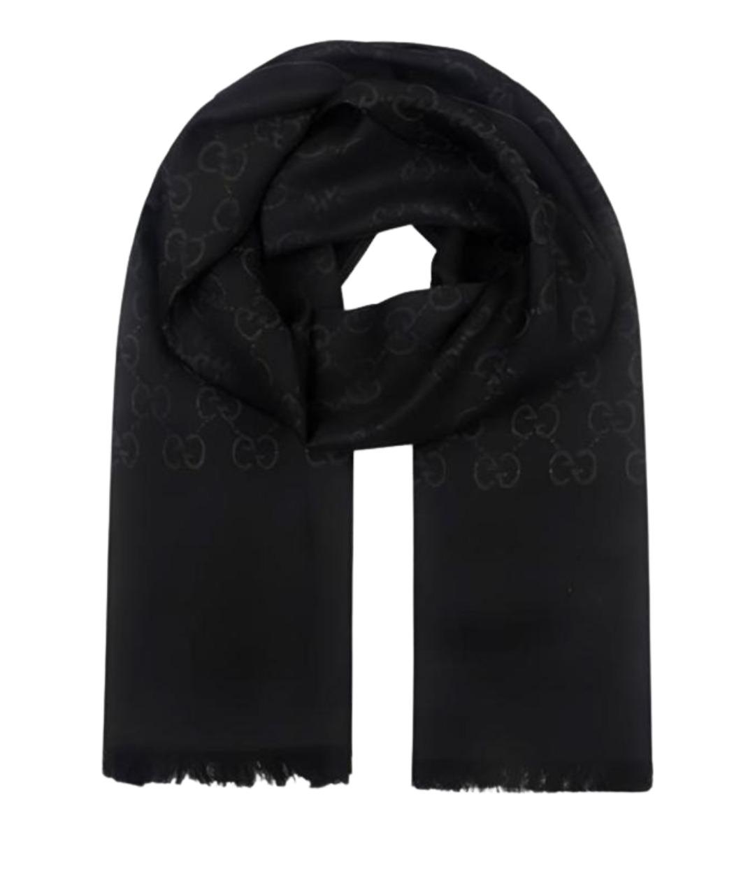 GUCCI Черный шерстяной шарф, фото 1