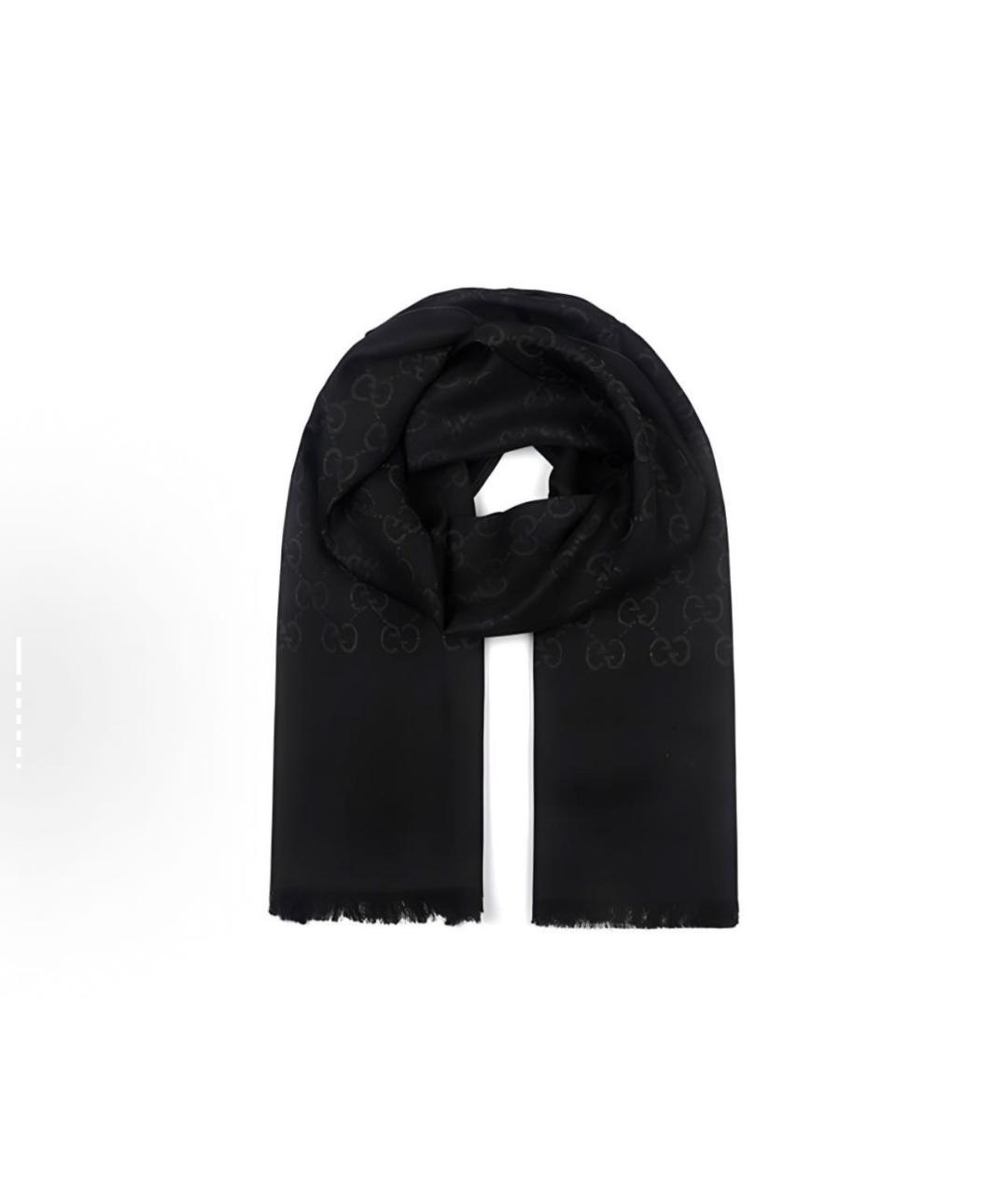 GUCCI Черный шерстяной шарф, фото 4