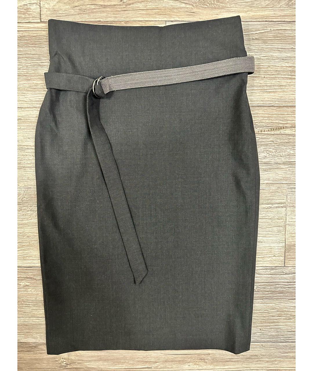 BRUNELLO CUCINELLI Серая шерстяная юбка миди, фото 6