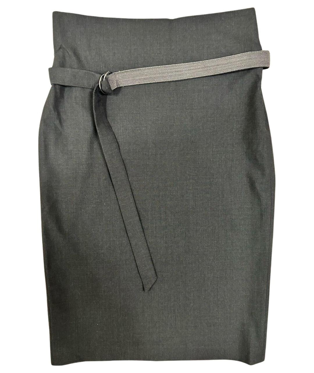 BRUNELLO CUCINELLI Серая шерстяная юбка миди, фото 1