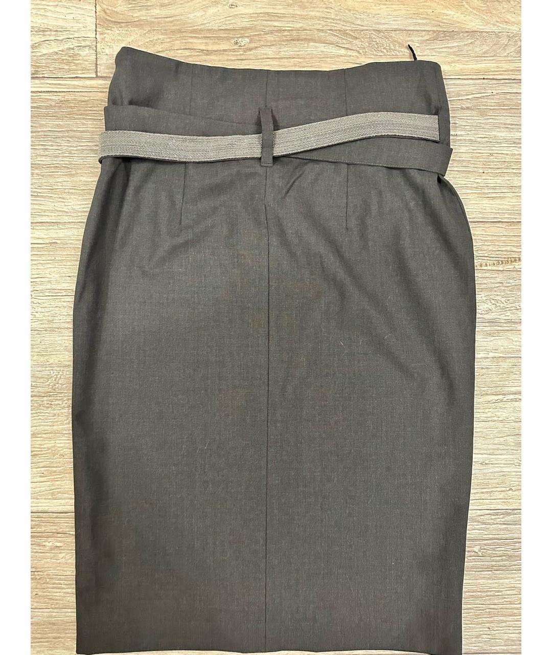 BRUNELLO CUCINELLI Серая шерстяная юбка миди, фото 2