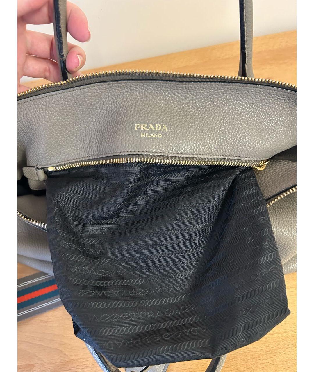 PRADA Серая кожаная сумка тоут, фото 7