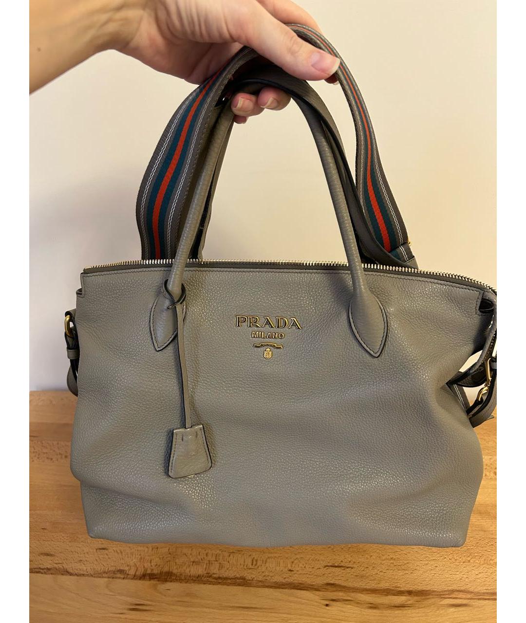 PRADA Серая кожаная сумка тоут, фото 9