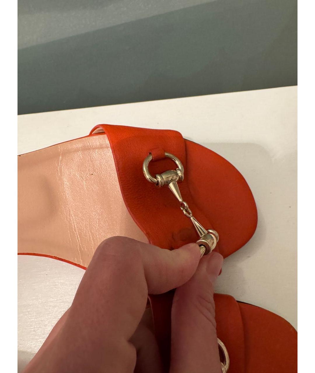 GUCCI Оранжевое кожаные босоножки, фото 5