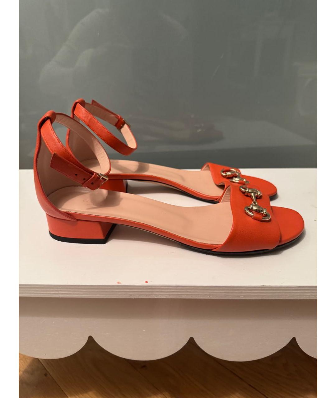 GUCCI Оранжевое кожаные босоножки, фото 7